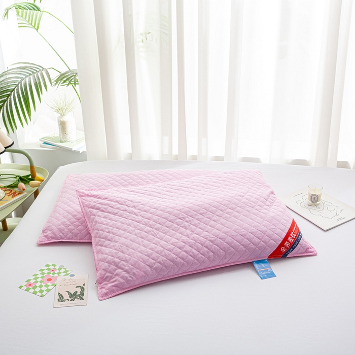 91家纺网 家纺一手货源 找家纺 萌番宝 2025新款简约纯色全棉纯棉全荞麦枕表面多道绗缝内胆可脱卸枕头枕芯 粉红全荞麦枕