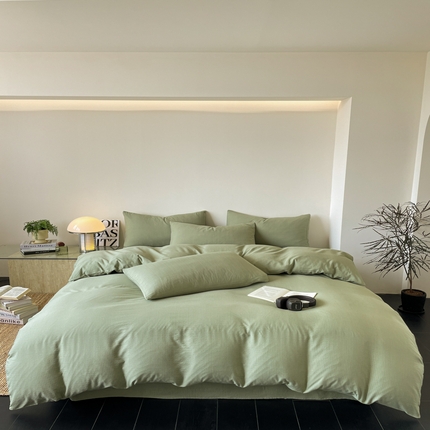 91家纺网 家纺一手货源 找家纺 优承佳  2025新款超柔云感m纯色双层纱四件套 双层纱-翠绿