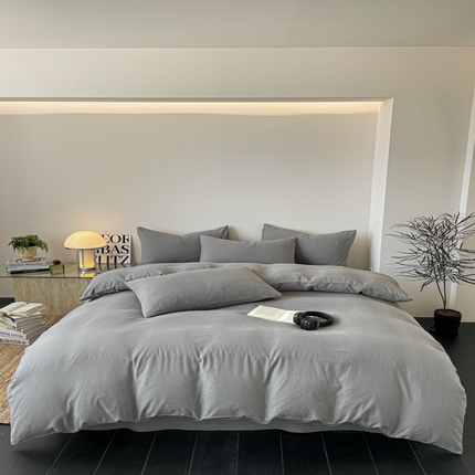 91家纺网 家纺一手货源 找家纺 优承佳  2025新款超柔云感m纯色双层纱四件套 双层纱-浅灰