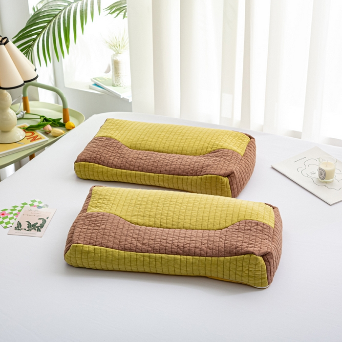 91家纺网 家纺一手货源 找家纺 萌番宝全荞麦壳枕芯全棉砂洗三维立体分区荞麦颈椎枕纯植物草本薰衣草枕头 黄+咖色