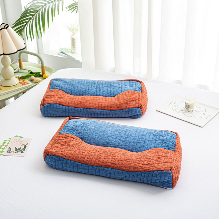 91家纺网 家纺一手货源 找家纺 萌番宝全荞麦壳枕芯全棉砂洗三维立体分区荞麦颈椎枕纯植物草本薰衣草枕头 蓝+橙色