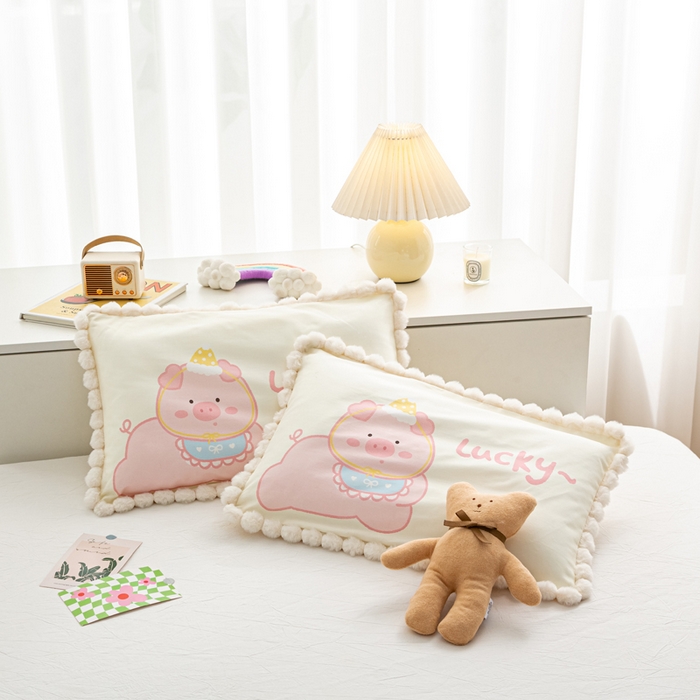 91家纺网 家纺一手货源 找家纺 萌番宝 2025新款100支云柔全棉磨毛儿童枕套卡通单件单枕套 萌猪