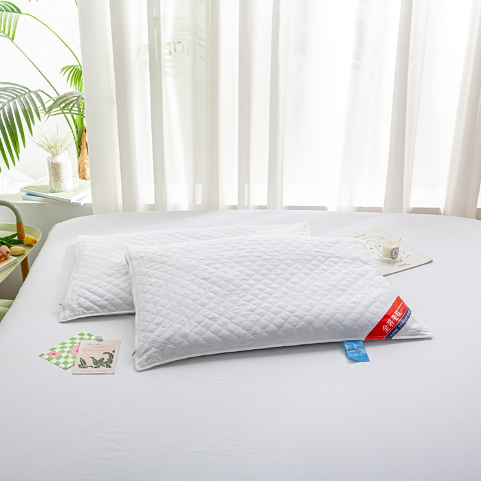 91家纺网 家纺一手货源 找家纺 萌番宝 2025新款简约纯色全棉纯棉全荞麦枕表面多道绗缝内胆可脱卸枕头枕芯 白昔全荞麦枕