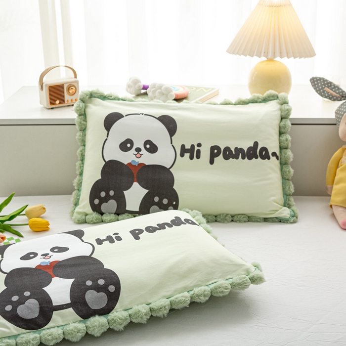 91家纺网 家纺一手货源 找家纺 萌番宝 2025新款100支云柔全棉磨毛儿童枕套卡通单件单枕套 大熊猫