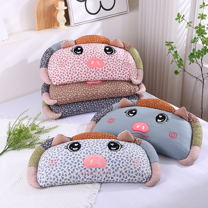 91家纺网 家纺一手货源 找家纺 （总）蔻眠 2025新款全棉卡通荞麦枕芯儿童学生成人护颈枕萌萌猪