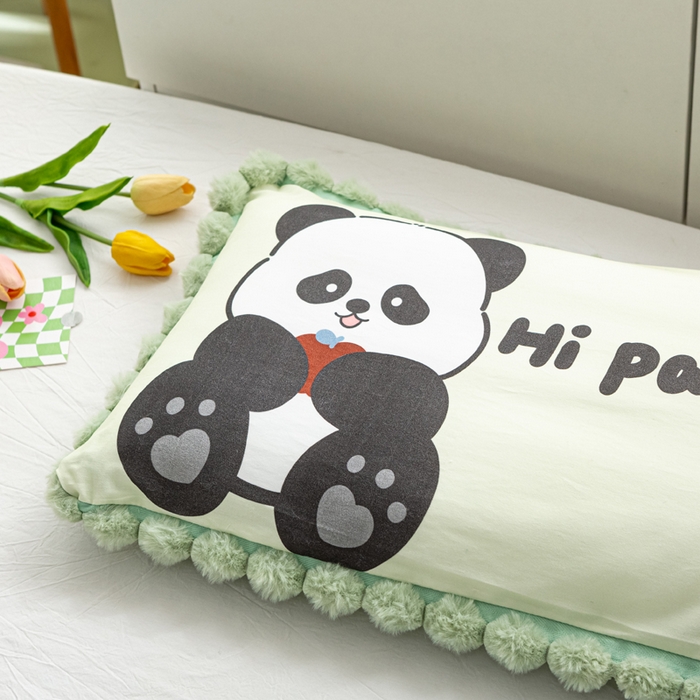 91家纺网 家纺一手货源 找家纺 萌番宝 2025新款100支云柔全棉磨毛儿童枕套卡通单件单枕套 大熊猫