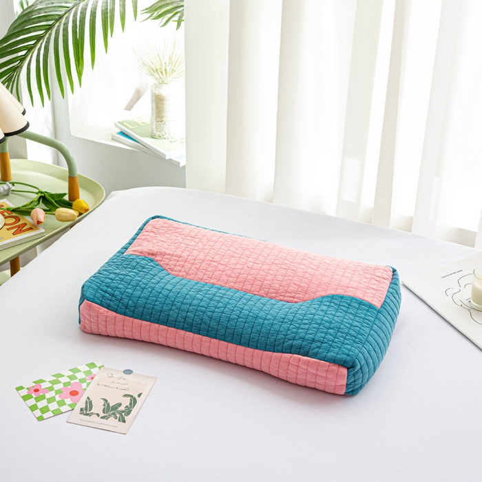 91家纺网 家纺一手货源 找家纺 萌番宝全荞麦壳枕芯全棉砂洗三维立体分区荞麦颈椎枕纯植物草本薰衣草枕头 蓝+粉色