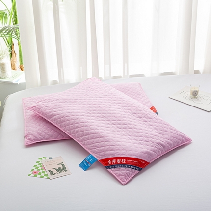 萌番宝 2025新款简约纯色全棉纯棉全荞麦枕表面多道绗缝内胆可脱卸枕头枕芯 粉红全荞麦枕