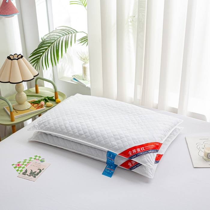 91家纺网 家纺一手货源 找家纺 萌番宝 2025新款简约纯色全棉纯棉全荞麦枕表面多道绗缝内胆可脱卸枕头枕芯 白昔全荞麦枕