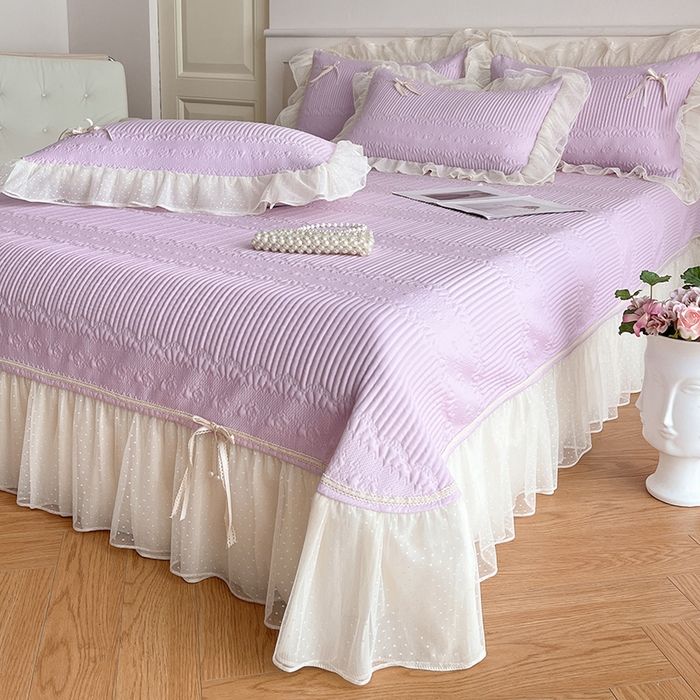 91家纺网 家纺一手货源 找家纺 蓝邻家纺 2025年新款PE提花海岛皱花边织带款凉席系列 羽希-浅紫