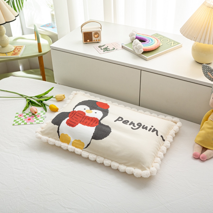 91家纺网 家纺一手货源 找家纺 萌番宝 2025新款100支云柔全棉磨毛儿童枕套卡通单件单枕套 企小鹅