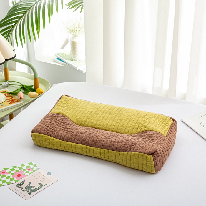 91家纺网 家纺一手货源 找家纺 萌番宝全荞麦壳枕芯全棉砂洗三维立体分区荞麦颈椎枕纯植物草本薰衣草枕头 黄+咖色