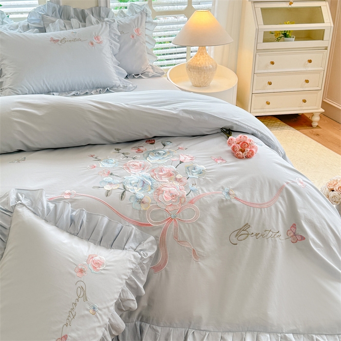 91家纺网 家纺一手货源 找家纺 （总）绒棉世家 2025新款韩版贴布绣刺绣四件套-花蔓