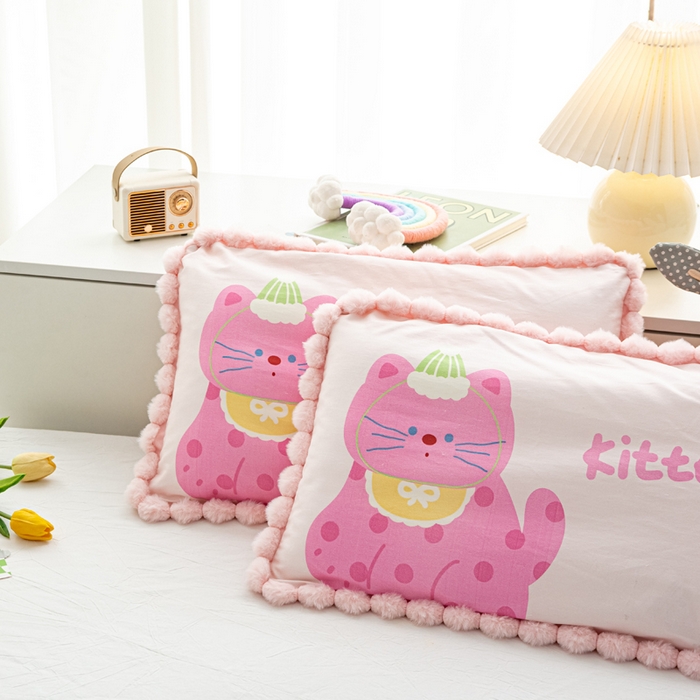 91家纺网 家纺一手货源 找家纺 萌番宝 2025新款100支云柔全棉磨毛儿童枕套卡通单件单枕套 蝴蝶猫