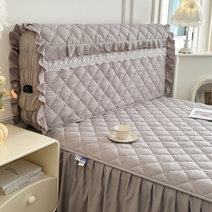 91家纺网 家纺一手货源 找家纺 2025新款蝴蝶飞飞系列 --A类亲肤棉床裙床笠二合一 灰色