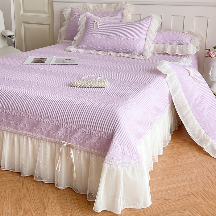 91家纺网 家纺一手货源 找家纺 蓝邻家纺 2025年新款PE提花海岛皱花边织带款凉席系列 羽希-浅紫