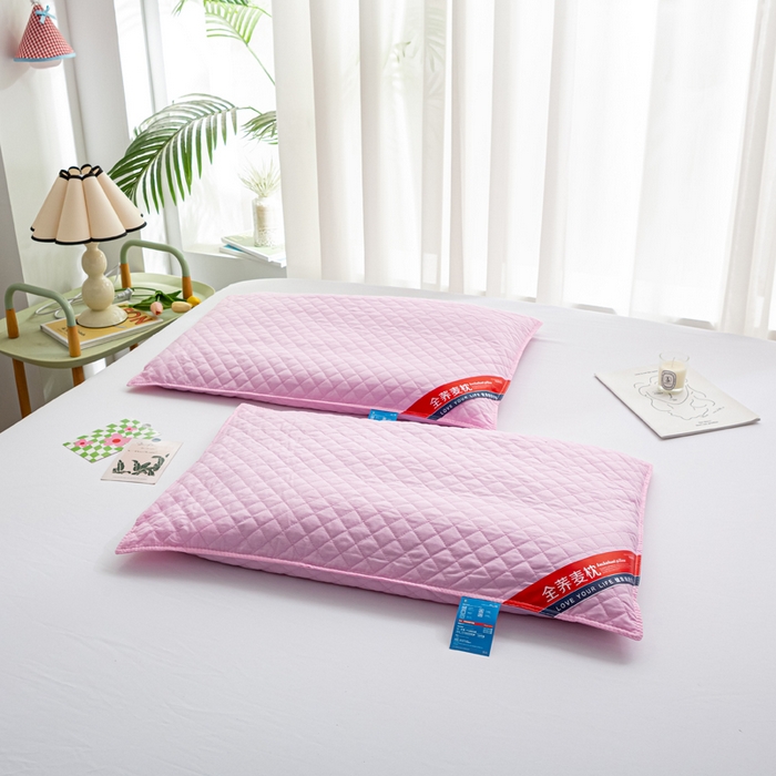 91家纺网 家纺一手货源 找家纺 萌番宝 2025新款简约纯色全棉纯棉全荞麦枕表面多道绗缝内胆可脱卸枕头枕芯 粉红全荞麦枕