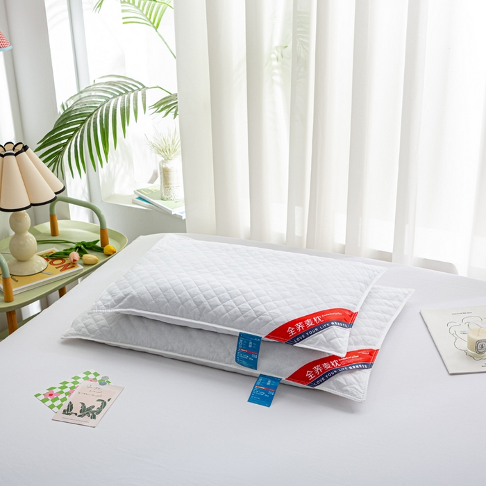 91家纺网 家纺一手货源 找家纺 萌番宝 2025新款简约纯色全棉纯棉全荞麦枕表面多道绗缝内胆可脱卸枕头枕芯 白昔全荞麦枕