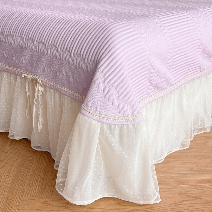 91家纺网 家纺一手货源 找家纺 蓝邻家纺 2025年新款PE提花海岛皱花边织带款凉席系列 羽希-浅紫