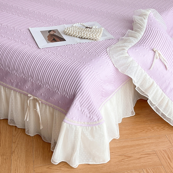 91家纺网 家纺一手货源 找家纺 蓝邻家纺 2025年新款PE提花海岛皱花边织带款凉席系列 羽希-浅紫