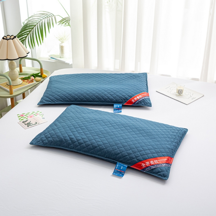 91家纺网 家纺一手货源 找家纺 萌番宝 2025新款简约纯色全棉纯棉全荞麦枕表面多道绗缝内胆可脱卸枕头枕芯 藏青全荞麦枕