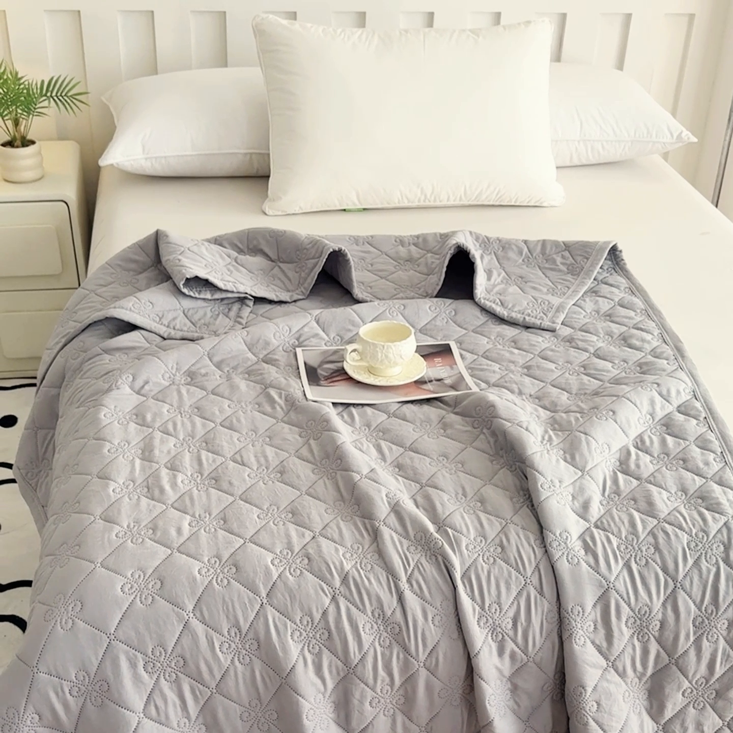 91家纺网 家纺一手货源 找家纺 2025新款亲肤舒适水洗棉夏被 水洗棉-灰