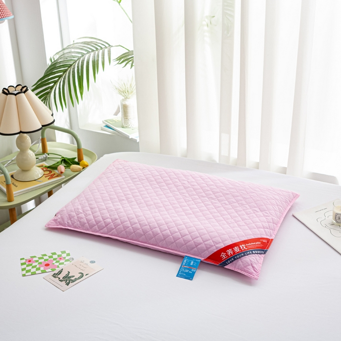 91家纺网 家纺一手货源 找家纺 萌番宝 2025新款简约纯色全棉纯棉全荞麦枕表面多道绗缝内胆可脱卸枕头枕芯 粉红全荞麦枕