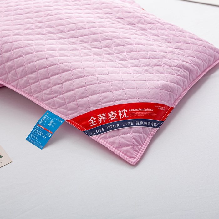 91家纺网 家纺一手货源 找家纺 萌番宝 2025新款简约纯色全棉纯棉全荞麦枕表面多道绗缝内胆可脱卸枕头枕芯 粉红全荞麦枕