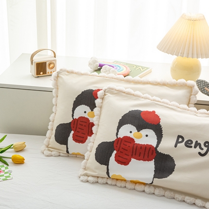 萌番宝 2025新款100支云柔全棉磨毛儿童枕套卡通单件单枕套 企小鹅