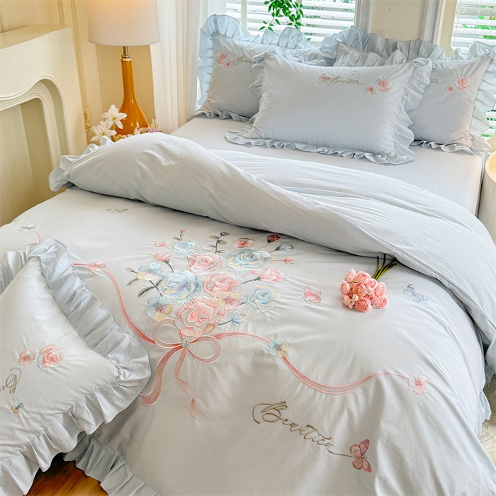 91家纺网 家纺一手货源 找家纺 （总）绒棉世家 2025新款韩版贴布绣刺绣四件套-花蔓