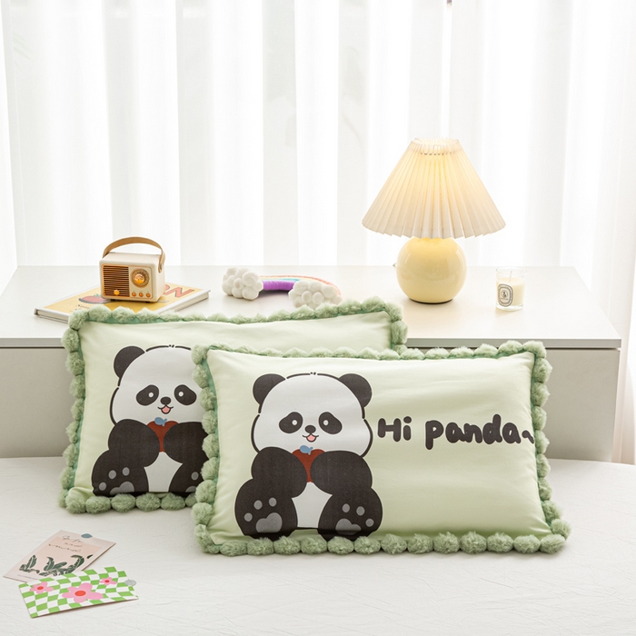 91家纺网 家纺一手货源 找家纺 萌番宝 2025新款100支云柔全棉磨毛儿童枕套卡通单件单枕套 大熊猫