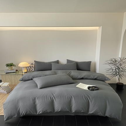 91家纺网 家纺一手货源 找家纺 优承佳  2025新款超柔云感m纯色双层纱四件套 双层纱-深灰