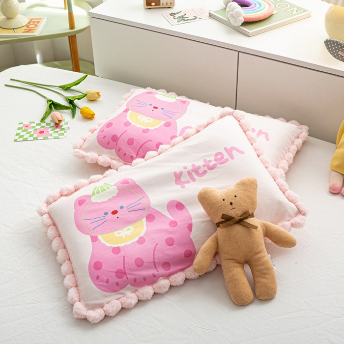 91家纺网 家纺一手货源 找家纺 萌番宝 2025新款100支云柔全棉磨毛儿童枕套卡通单件单枕套 蝴蝶猫