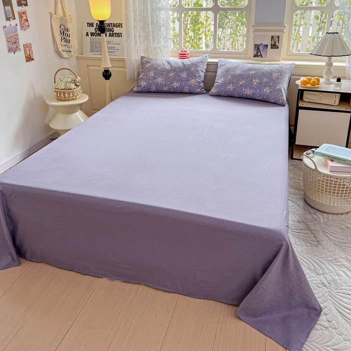 91家纺网 家纺一手货源 找家纺 仟网汇 2025新款云感皱皱纱简单款四件套豆蔻