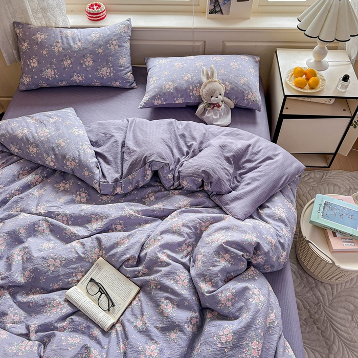 91家纺网 家纺一手货源 找家纺 仟网汇 2025新款云感皱皱纱简单款四件套豆蔻