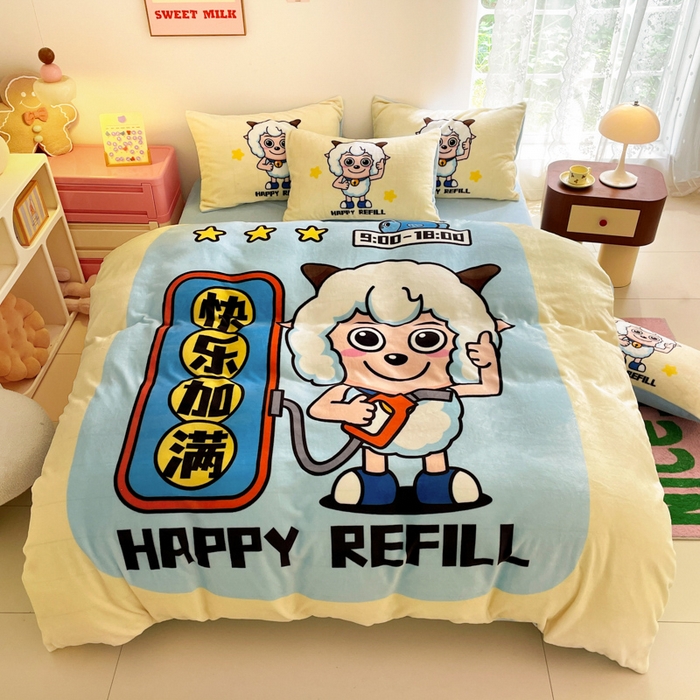 91家纺网 家纺一手货源 找家纺 （总）鸿森林 2025新款牛奶绒大版数码印花喜羊羊与灰太狼系列四件套