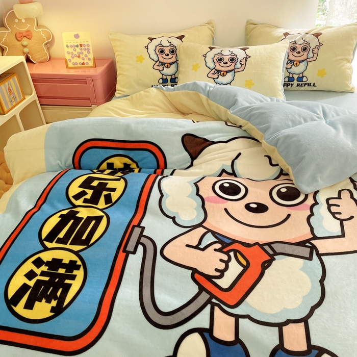 91家纺网 家纺一手货源 找家纺 （总）鸿森林 2025新款牛奶绒大版数码印花喜羊羊与灰太狼系列四件套