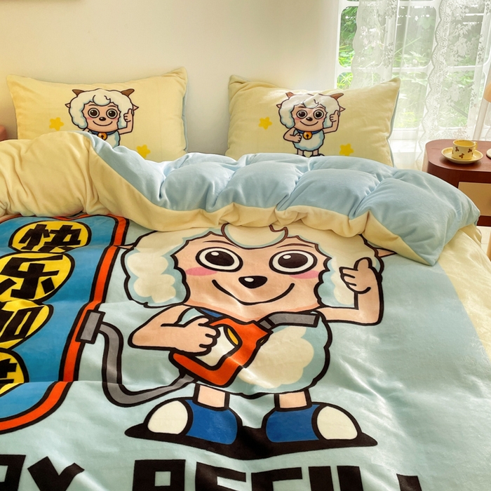 91家纺网 家纺一手货源 找家纺 （总）鸿森林 2025新款牛奶绒大版数码印花喜羊羊与灰太狼系列四件套