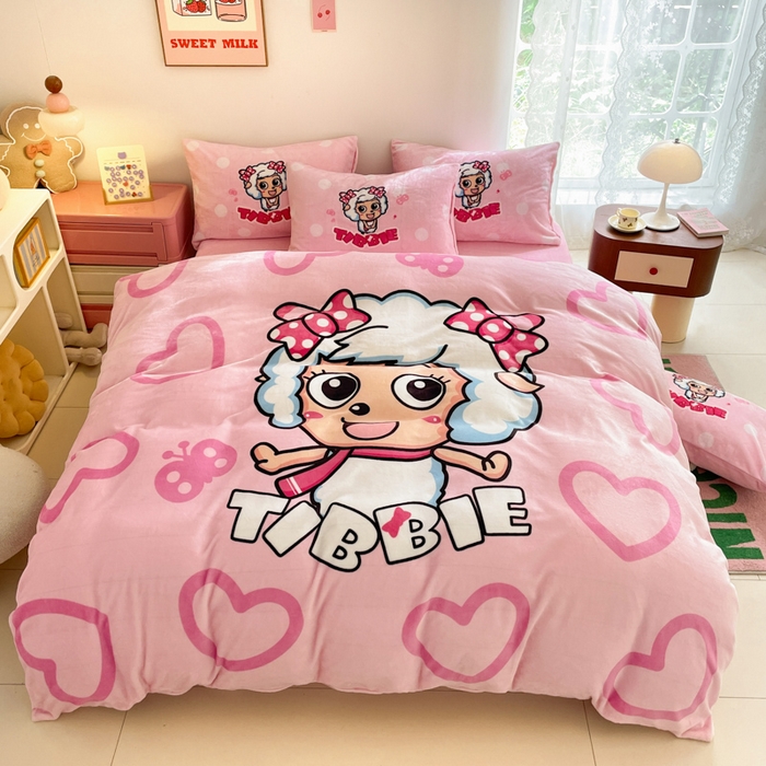 91家纺网 家纺一手货源 找家纺 鸿森林 2025新款牛奶绒大版数码印花喜羊羊与灰太狼系列四件套 美羊羊公主