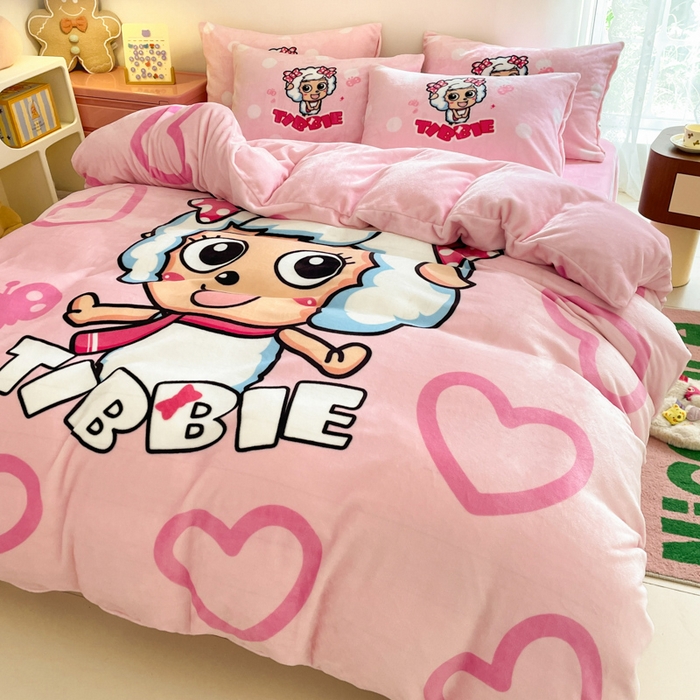 91家纺网 家纺一手货源 找家纺 鸿森林 2025新款牛奶绒大版数码印花喜羊羊与灰太狼系列四件套 美羊羊公主