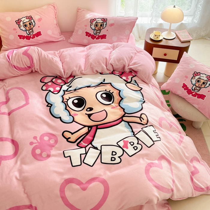 91家纺网 家纺一手货源 找家纺 鸿森林 2025新款牛奶绒大版数码印花喜羊羊与灰太狼系列四件套 美羊羊公主