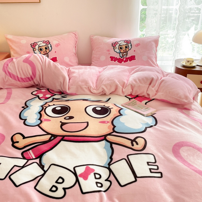 91家纺网 家纺一手货源 找家纺 鸿森林 2025新款牛奶绒大版数码印花喜羊羊与灰太狼系列四件套 美羊羊公主