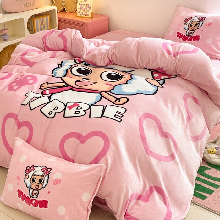 91家纺网 家纺一手货源 找家纺 鸿森林 2025新款牛奶绒大版数码印花喜羊羊与灰太狼系列四件套 美羊羊公主