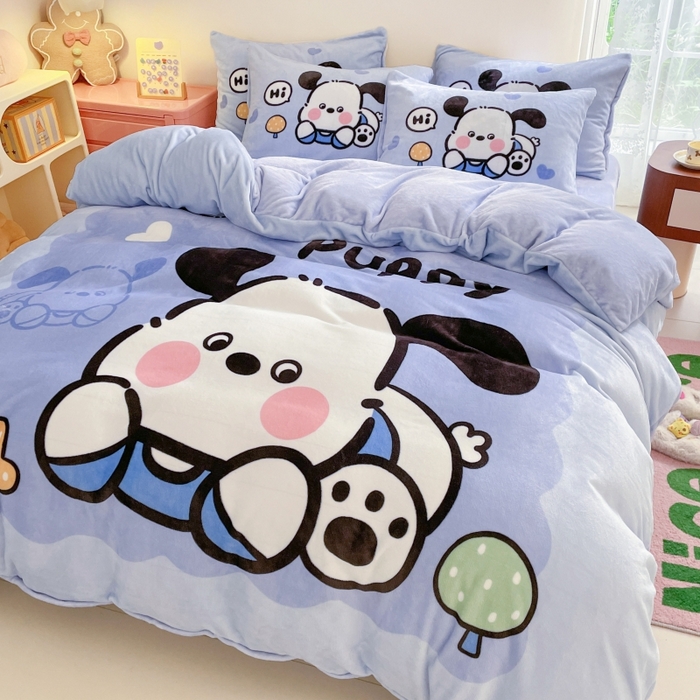 91家纺网 家纺一手货源 找家纺 鸿森林 2025新款牛奶绒大版数码印花轻奢风系列四件套 奶油狗