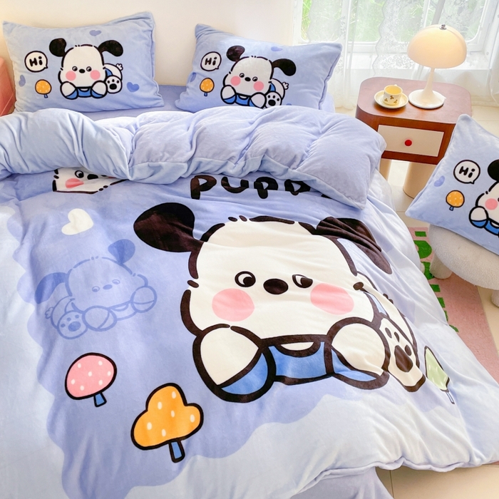 91家纺网 家纺一手货源 找家纺 鸿森林 2025新款牛奶绒大版数码印花轻奢风系列四件套 奶油狗