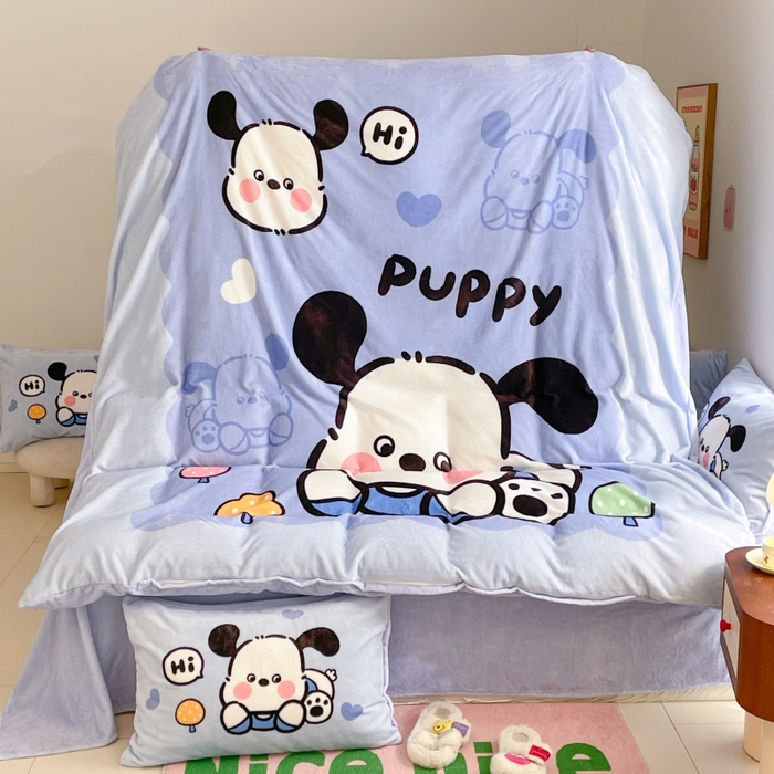 91家纺网 家纺一手货源 找家纺 鸿森林 2025新款牛奶绒大版数码印花轻奢风系列四件套 奶油狗