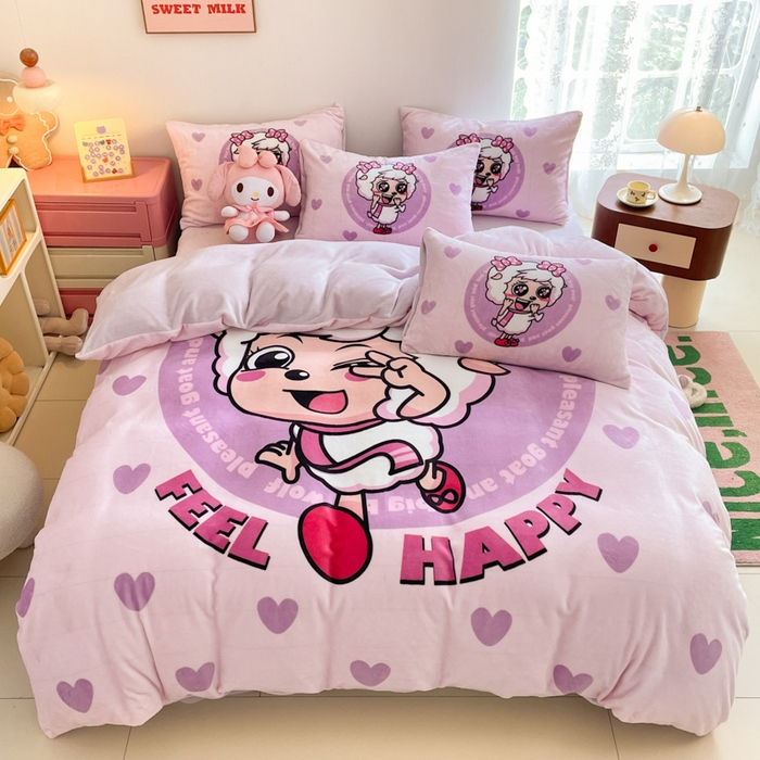 鸿森林 2025新款牛奶绒大版数码印花喜羊羊与灰太狼系列四件套 青春时光