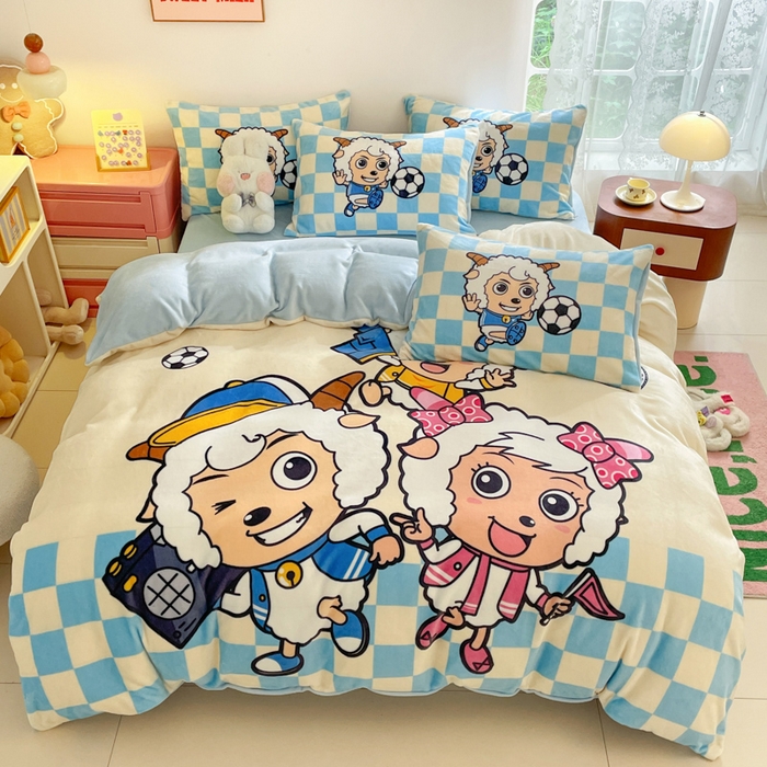 鸿森林 2025新款牛奶绒大版数码印花喜羊羊与灰太狼系列四件套 体育之星