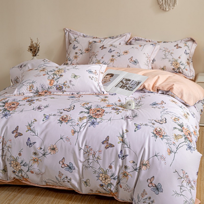 91家纺网 家纺一手货源 找家纺 鸿森林 2025新款全棉纯棉磨毛印花四件套 德芙-粉