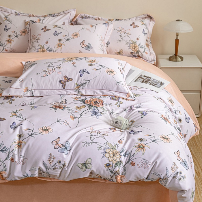 91家纺网 家纺一手货源 找家纺 鸿森林 2025新款全棉纯棉磨毛印花四件套 德芙-粉